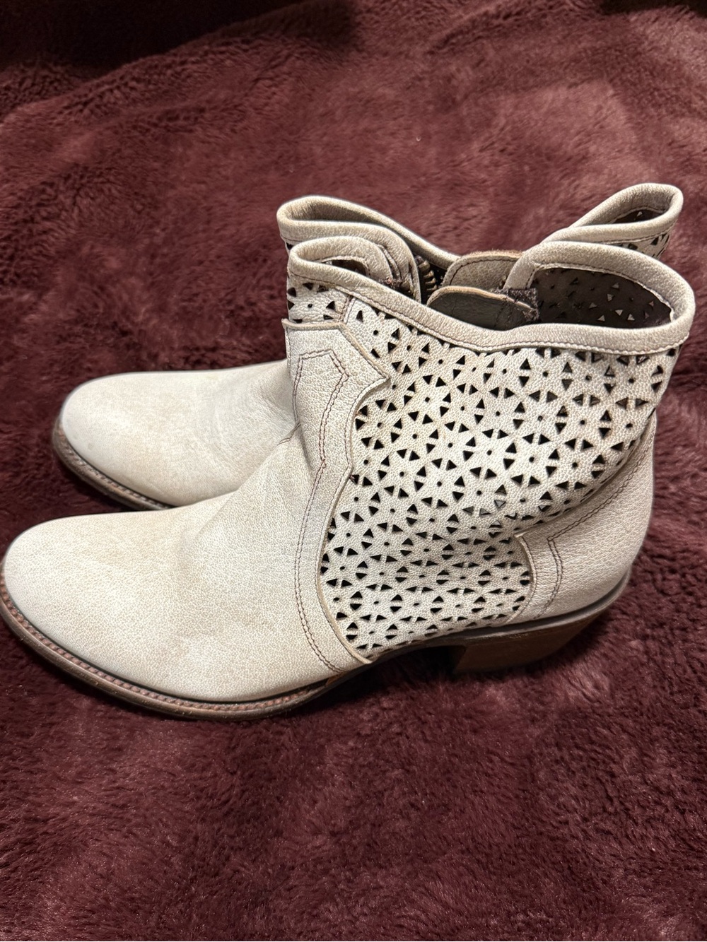 Shyanne Cream Laser-Cut Ankle Booties